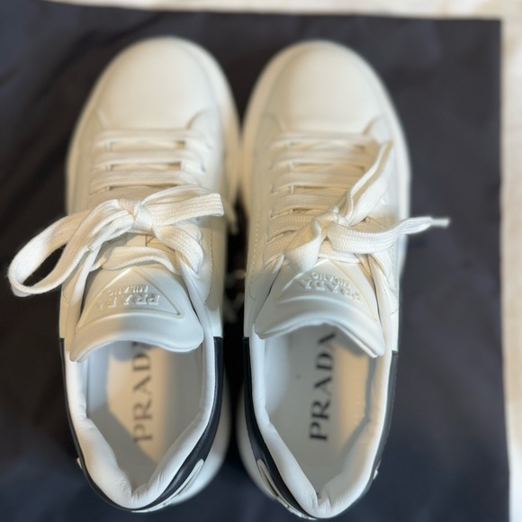 Prada White and Black Platform Sneakers - Picture 9 of 14